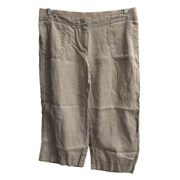 J. Jill Pants - J. Jill Size 14 100% Linen Light Tan Wide Leg Cropped Pant Elastic Waistband